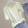 Camiseta de manga corta de algodón blanco con cuello redondo para mujer, estilo dopamina de verano 2024