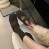 Sapatos Planos Mary Jane de Lã Cinza Estilo Floresta Retrô Peludos para Mulheres 2026 Outono e Inverno Birkenstock com Forro de Fleece