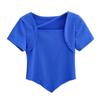 Camiseta de Manga Corta Irregular con Dobladillo Biselado Pure Desire Wind Verano Nueva Europea y Americana Elástica Camiseta Básica Corta ins