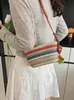 Bolsos de Mujer Transfronterizos 2026 Nuevo Color de Moda Bloques de Color Rayas Arcoíris Tejidas Bolso de Paja Bolso de Hombro Único Cruzado Moda