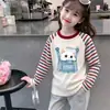 Ropa interior térmica de forro polar para niñas, cuello redondo, otoño invierno, nueva, elegante, tallas mediana y grande, para niños, cálida, con estilo, top de manga larga para niñas