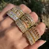 RAKOL Anillo de Zirconia Estilo Ins Europeo y Americano Transfronterizo con Diamante Rectangular y Cadena de Esmeralda Anillo de Diseño Hueco Joyería