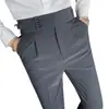 Pantalones de vestir cropped para hombre italianos de Nápoles con hebilla ajustable de cintura alta Pantalones de traje con hebilla de París Pantalones casuales