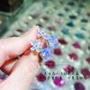 Aretes de Cristal Zircón Flor de Lujo Ligero Cubo de Rubik Color AB Pin de Plata 925 Diseño Nicho Aretes de Estilo Coreano de Alta Gama
