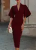 Vestido Midi Bodycon Elegante de Gola V com Manga Flare Slim Fit para Roupas Femininas Transfronteiriças Europeias e Americanas 2026