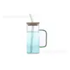 Taza de Agua Ins de Vidrio con Pajilla para Mujer, Vaso de Vidrio Plano Resistente a Altas Temperaturas con Asa, Cuadrado para el Hogar de Alto Borosilicato
