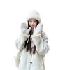 Jaqueta Conjunto Capuzido de Manga Longa Estilo Menina Doce e Gentil para Mulheres Inverno 2026 Novo Estilo Jaqueta de Lã Solta de Comprimento Médio