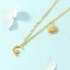 Collar de Sol y Luna Inspirado en el Diseño para Mujer, Cadena Corta para Clavícula, Estilo Simple y Fresco, Versión Coreana Única, Cadena de Cuello de Moda de Celebridad de Internet