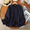 Camisa de gasa de algodón con cuello alto estilo francés suave para mujer, holgada, versátil, literaria, 100% algodón, manga larga, color liso, estampada YX81