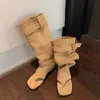 Nuevas sandalias de caña alta para mujer, de verano, de moda, con punta abierta, efecto adelgazante, hasta la mitad de la pantorrilla, con diseño de tira en la punta