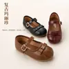 Sapatos Mary Jane para Meninas 2026 Nova Coleção Primavera e Outono Laço Velcro Solado Macio Padrão Cera de Abelha Sapatos de Princesa Retrô