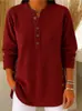 2025 Nuevo Top Camiseta de Pana de Color Sólido Holgado Casual con Cuello en V y Botones de Manga Larga para Mujer Otoño/Invierno Europeo y Americano Transfronterizo