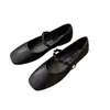 Sapatos Mary Jane Franceses Pretos Quadrados Baixos para Mulheres, Novo Estilo Verão 2026, Mocassins Inspirados em Chanel
