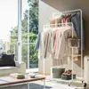 Estante Metálico de Doble Fila de Pie para Secar Ropa para Dormitorio, Almacenamiento Nocturno en Interiores y Colgador