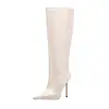Botas de Cano Alto Europeias e Americanas para Comércio Exterior Padrão Pedra Pontiaguda Tamanho Grande Salto Alto Zíper Lateral Emagrecedoras Moda Botas