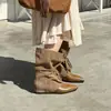 Botas de Moda Otoñales Nuevas Retro Tendencia Punta Puntiaguda Tacón Bajo Plisadas Media Pantorrilla Botas de Moda Casual de Poner Botas Vaqueras para Mujer Botas de Moda