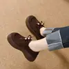Sapatos Loafer de Solado Grosso para Mulheres 2025 Cadarço Impermeável Plataforma Salto Plataforma Sapatilhas Pequenas Artístico Retro Bordado Sapatos Femininos Sapatos para Todas as Estações