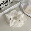 Scrunchie Amarelo com Bolinhas e Estrelas Estilo Coreano para Mulheres, Elástico para Rabo de Cavalo Baixo, Acessório de Cabelo Doce e Fofo