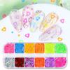Caixa com 12 Compartimentos de Lantejoulas Coloridas de Formato Irregular: Borboleta, Coração, Flor, Estrela para Nail Art Lantejoulas Fluorescentes Decorações de Resina DIY