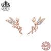 Brincos de Prata Esterlina Original Evelor s925 Mola Incrustada Elfo Banhado a Ouro Zircônia Flor Bonitos Brincos de Elfo Brincos