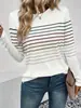 Camiseta de Manga Larga a Rayas con Hombros Caídos para Mujer, Nueva Colección Primavera y Otoño 2026, Casual Europeo y Americano, Delgada, Holgada, Versátil, Camiseta Básica