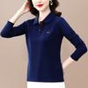 Camiseta de Algodão Puro Manga Longa Feminina Chegada Nova de Verão Elegante Moda para Mães de Meia-Idade Estampada Lapela Top Base Camisa Polo