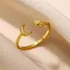 Joyería de Diseño de Nicho de Cao Shi: Anillos Sencillos y Elegantes de Sol y Luna, Anillos Abiertos Ajustables para Dedo Índice al por Mayor
