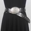 Marca de designer independente cinto de couro de vaca metal banhado a prata esculpido vintage preto/marrom