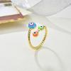 Anillo abierto geométrico de ojo azul lindo goteando aceite europeo y americano cobre chapado en oro ojo de demonio boca abierta anillo femenino