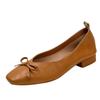 Zapatos de tacón bajo de cuero suave con corte en V para mujer, tacón grueso, puntera cuadrada, cuero suave, suela blanda, cómodos, lazo, retro, para ir al trabajo, Mary Janes bajos