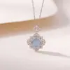 Yuebao Joias Água-Marinha Prata Esterlina S925 Estilo Retrô Inlaid Diamante Estilo Coroa Versátil Estilo para o Dia a Dia Ruyi Losango Pingente Feminino