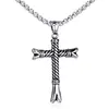 Collar para hombre de cruz europea y americana, collar negro hervido con aspecto desgastado, colgante de plata creativo personalizado, joyería para hombre