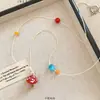 Colar com Pingente de Cogumelo com Contas em Color-Blocking Rosa Dopamina e Azul para Mulheres, Acessório de Pescoço Fino de Clavícula Fofo de Nicho de Luxo