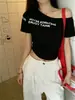 5145 # Estilo Nuevo de Verano Dulce y Picante Estilo Camiseta de Manga Corta con Estampado de Letras y Retazos de un Solo Hombro para Mujer Corte Ajustado Todo en Uno con Almohadilla en el Pecho