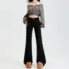 Jeans Acampanados Negros para Mujer Invierno 2025 Nuevo Estilo Americano Cintura Baja Versátil Efecto Adelgazante Efecto Adelgazante Pantalones No Acampanados