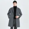 Abrigo de cachemira de doble cara estilo coreano para otoño e invierno para hombre, traje de longitud media holgado fuera de temporada con hombros caídos, gabardina de lana
