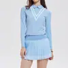 Conjunto Esportivo Novo Transfronteiriço para Mulheres, Secagem Rápida para Corrida Fitness, Camisa Polo Falsa de Duas Peças Meio Comprida, Saia Curta de Manga Longa, Roupa de Tênis