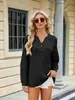 Camisa informal con botones y cuello en V de color liso para mujer, primavera y verano 2024, comercio exterior transfronterizo de Amazon Europa y Estados Unidos