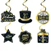 Chapéus Pretos e Dourados Transfronteiriços, Decorações de Festa Temáticas de Ano Novo, Faixas, Balões, Conjuntos Espirais de Favo de Mel e Adereços de Arranjo