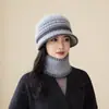 Chapéu de Pescador para Mães de Meia-Idade e Idosas 2025 Chapéu de Lã Feminino Outono e Inverno Cachecol de Vovó Chapéu Gorro de Tricô Quente