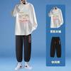 Masculino estampado manga comprida casual terno esportivo primavera e outono fino solto all-match moda moda moda manga comprida terno manga comprida