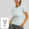 Camiseta de yoga de fábrica, mezcla de poliéster y spandex, alta elasticidad, corte ajustado, cuello redondo, manga corta, transpirable, top para fitness y deportes, disponible para dropshipping