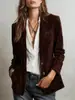Chaqueta de Otoño Transfronteriza Europea y Americana 2025 para Mujer Elegante Chaqueta de Gamuza Marrón con Bolsillo de Solapa Pantalones y Botones