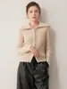 Novo Cardigan de Zíper com Gola Canelada 100% Caxemira Outono/Inverno 2026 Suéter de Malha Feminino Jaqueta Camada Base Casual