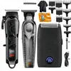 Conjunto de Aparador de Pelos Multifuncional Elétrico, Aparador de Cabelo Masculino, Lâmina em T, Aparador de Cabelo Sem Fio com Display LED