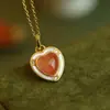 925925 Prata Banhada a Ouro Besouro Branco Água Vermelha Amor Pingente Vintage Coração Vermelho Natural Ágata Vermelha Prata de Lei