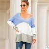 2020 Otoño e Invierno nuevo comercio exterior ropa de mujer Amazon popular punto cuello en V hombros descubiertos trenzado combinación de colores suéter jersey