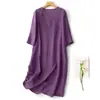 Vestido de lino bordado de lujo ligero para mujer, nuevo estilo de verano 2026, corte recto, holgado, adelgazante, elegante, de algodón y lino