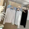 2025 Lenzing Tencel Acetato Lana Media Botonadura Cuello Abierto Tejido Suave Cera Cuello Redondo Ajustado Manga Larga Camiseta Básica 8099