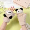 Guantes de Felpa Cálidos de Doble Capa con Forro Polar Engrosados para Ciclismo, Dedos Descubiertos con Solapa, de Dibujos Animados Lindos para Estudiantes, Niñas, Otoño e Invierno